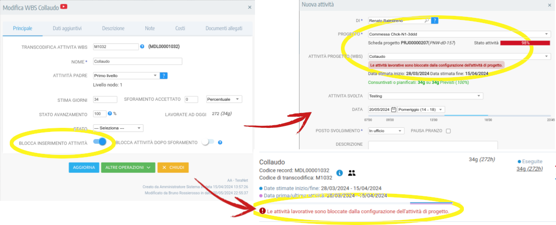 bloccare in qualsiasi momento la consuntivazione